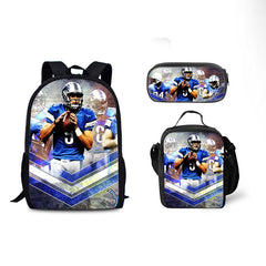 Detroit Lions Football Team Full Printed Backpack Schoolbag Travel Notebook Bag Lunch Bag Pencil Bag for Kids Students 3PCS