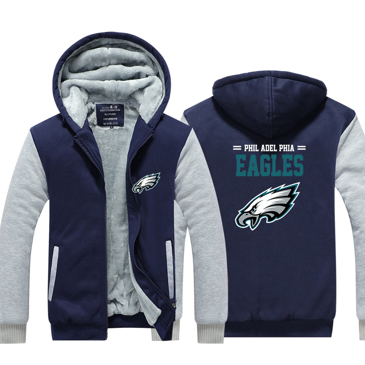 Philadelphia Football Eagles  Unisex Lined Hoodie Fleece Sweatshirt Full Zipper Hooded Thicken Jacket