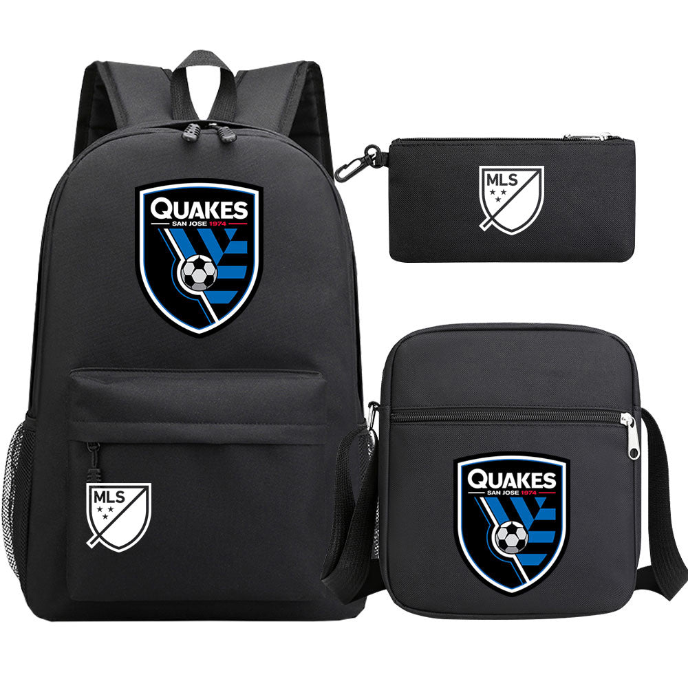 San Jose Earthquakes Soccer Printed Schoolbag Backpack Shoulder Bag Pencil Bag 3pcs set for Kids Students