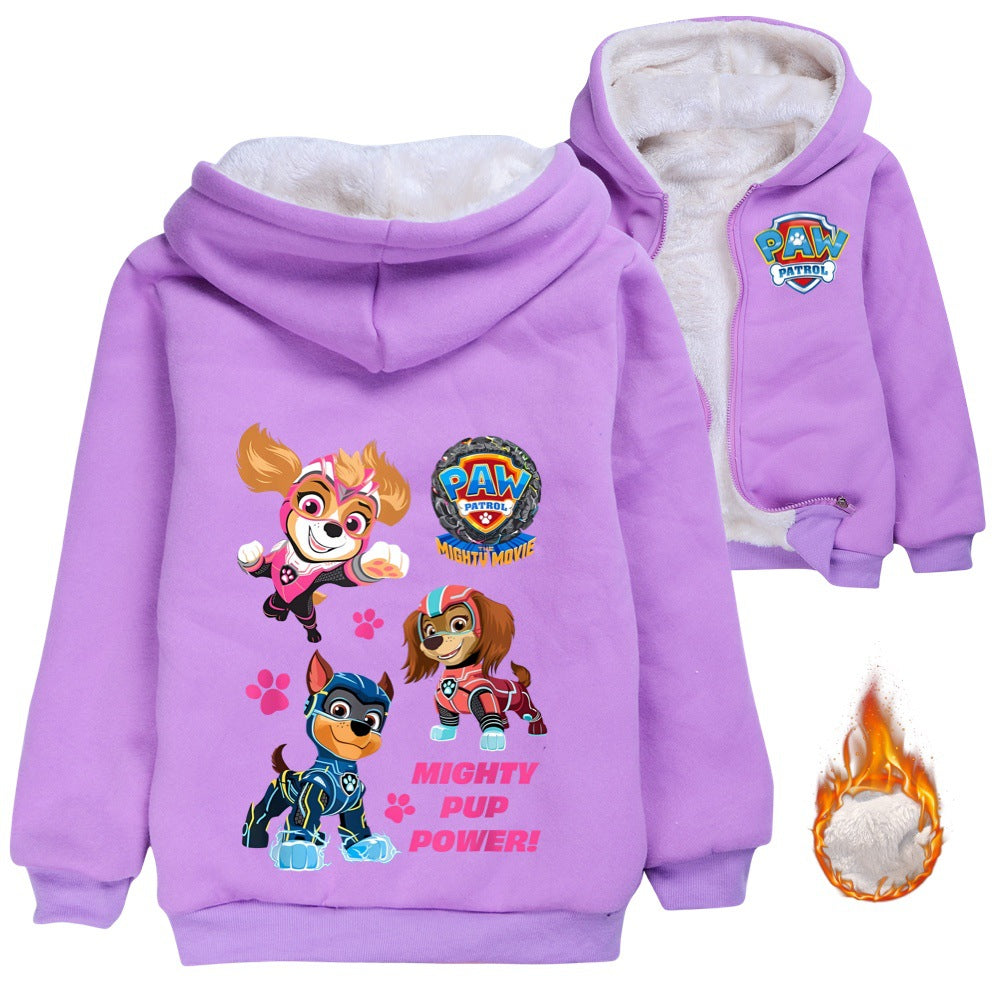 Paw Patrol Mighty Pups Sherpa Lined Hoodie Fleece Sweatshirt Full Zip Hooded Jacket for Kids