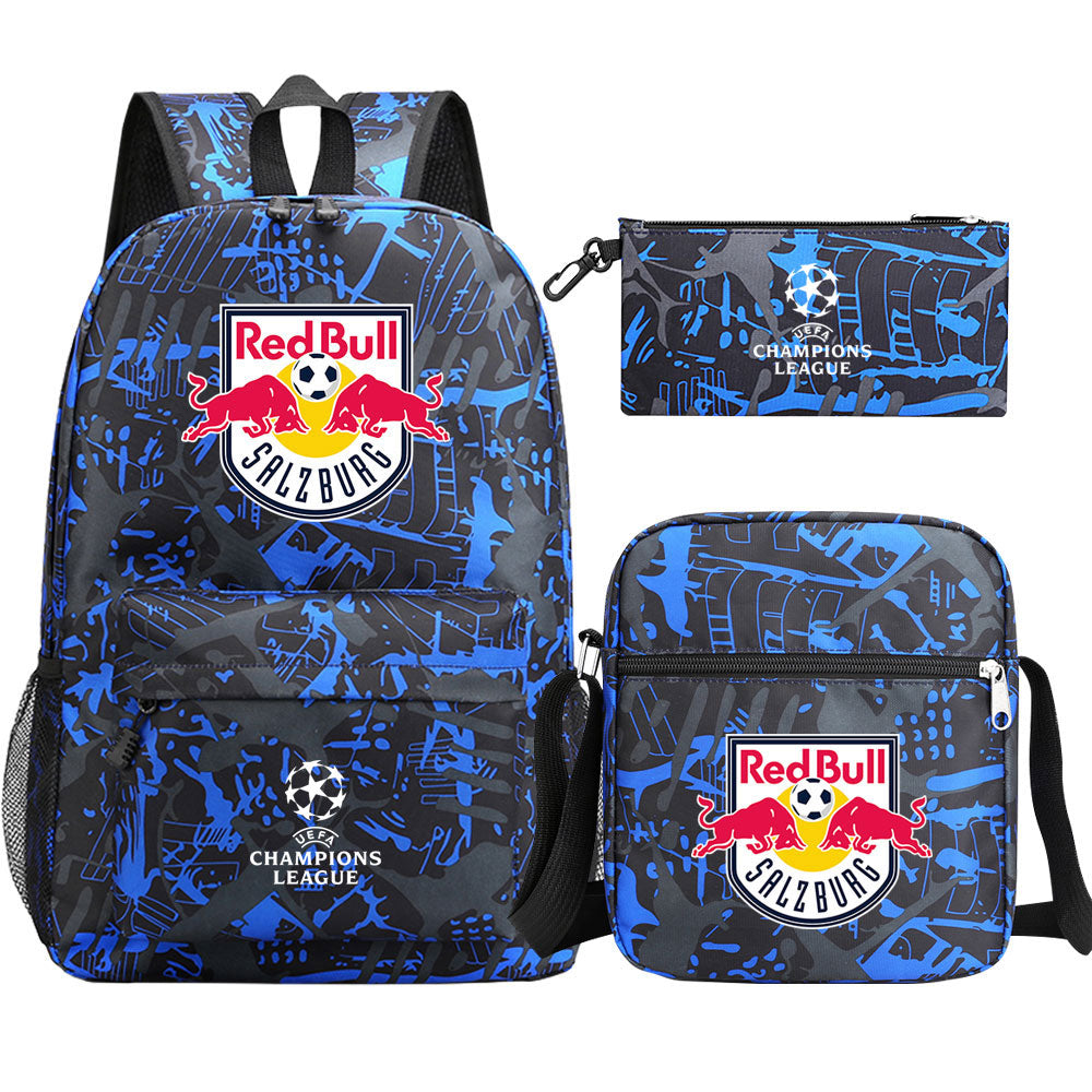 Salzburg Football Club Schoolbag Backpack Shoulder Bag Pencil Bag 3pcs set for Kids Students