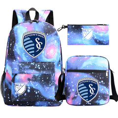 Sporting Kansas City Soccer Printed Schoolbag Backpack Shoulder Bag Pencil Bag 3pcs set for Kids Students