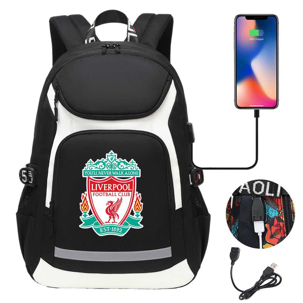 Liverpool Football Club USB Charging Backpack School Notebook Travel Bags