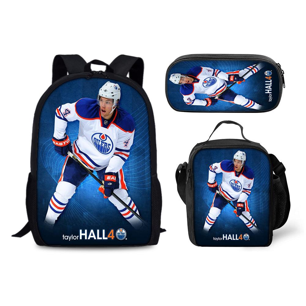 Edmonton Oilers Hockey League Backpack Schoolbag Lunch Bag Pencil Bag for Kids Students 3PCS