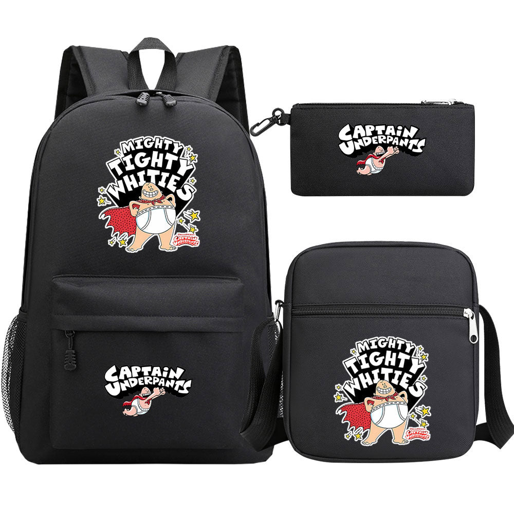 Captain Underpants Printed Schoolbag Backpack Shoulder Bag Pencil Bag 3pcs set for Kids Students