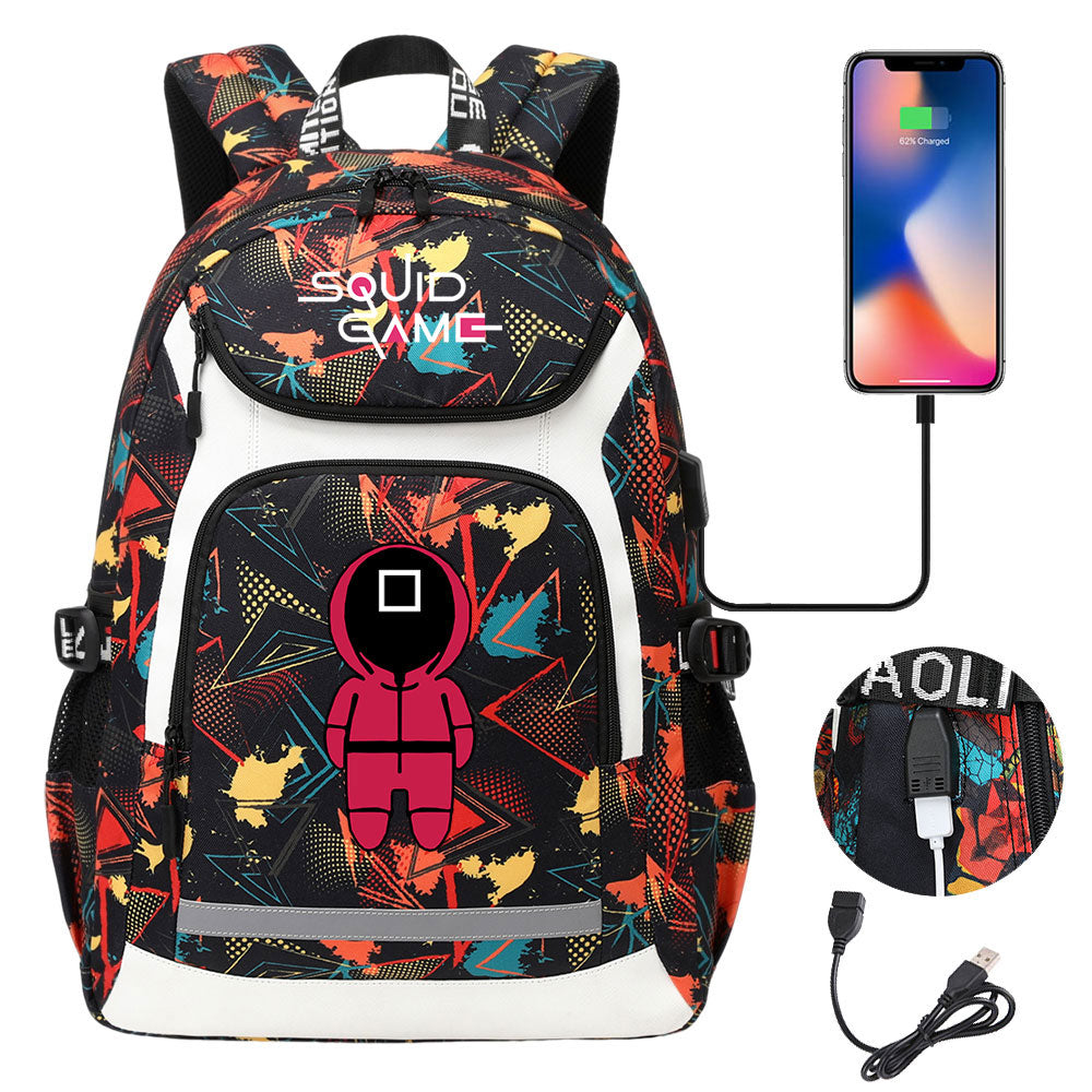 Squid Game USB Charging Backpack School Notebook Travel Bags