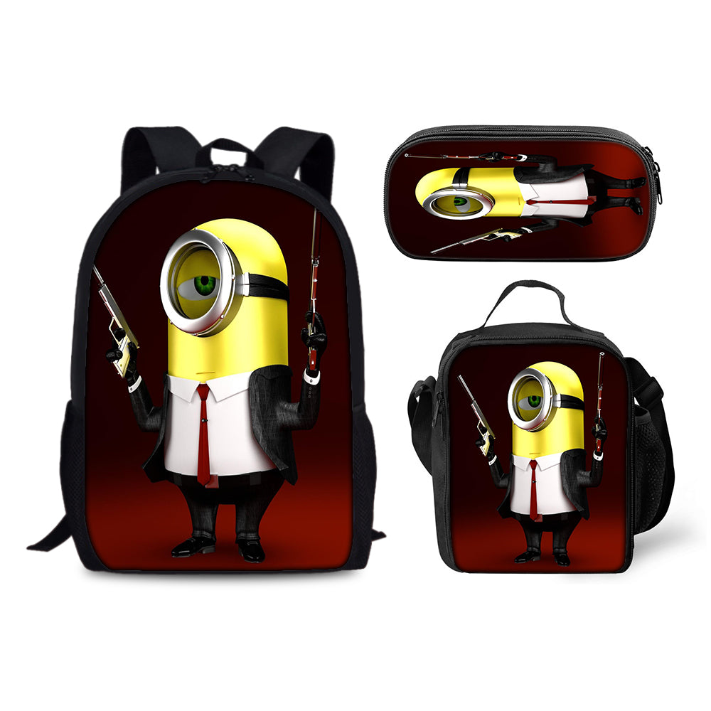 Minions Backpack Schoolbag Lunch Bag Pencil Bag for Kids Students 3PCS