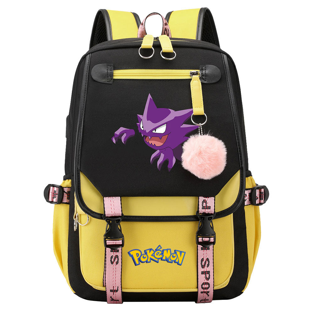 Pokemon Gengar Waterproof Backpack School Notebook Travel Bags USB Charging