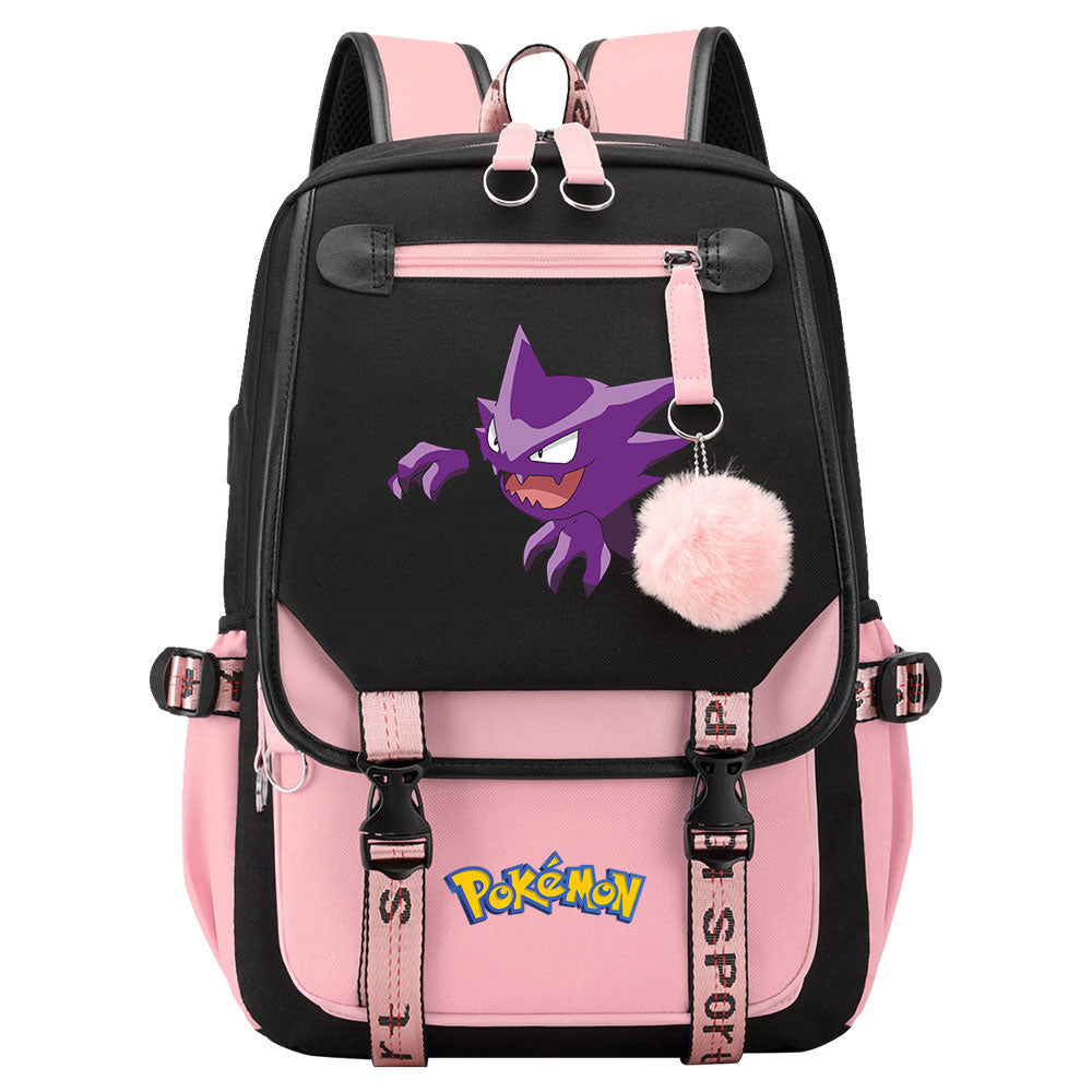 Pokemon Gengar Waterproof Backpack School Notebook Travel Bags USB Charging