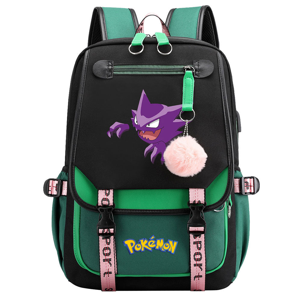 Pokemon Gengar Waterproof Backpack School Notebook Travel Bags USB Charging