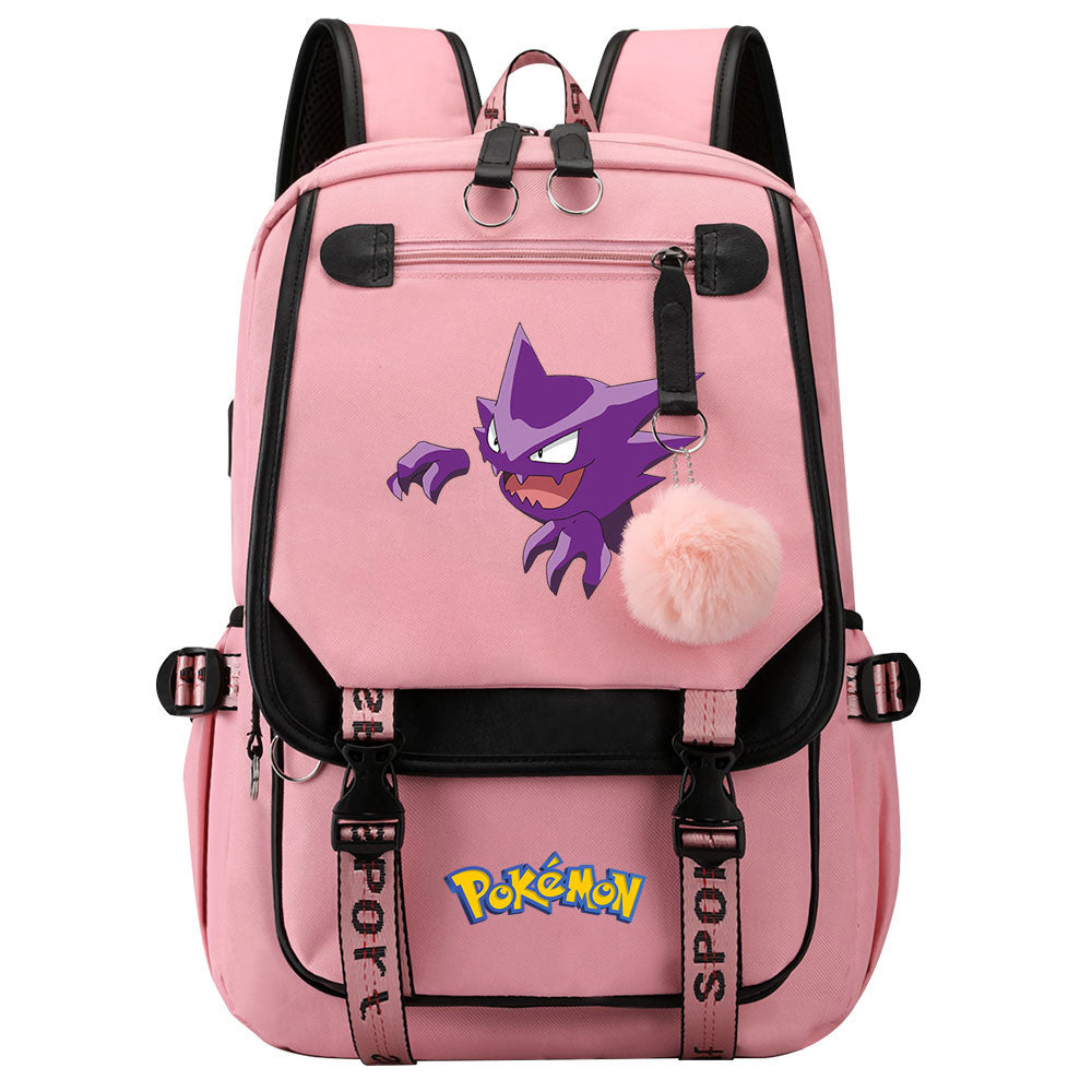 Pokemon Gengar Waterproof Backpack School Notebook Travel Bags USB Charging