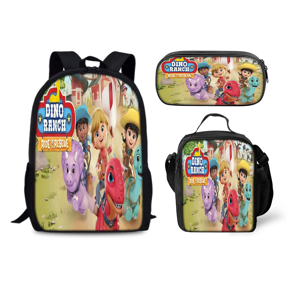 Dino Ranch Backpack Schoolbag Lunch Bag Pencil Bag for Kids Students 3PCS