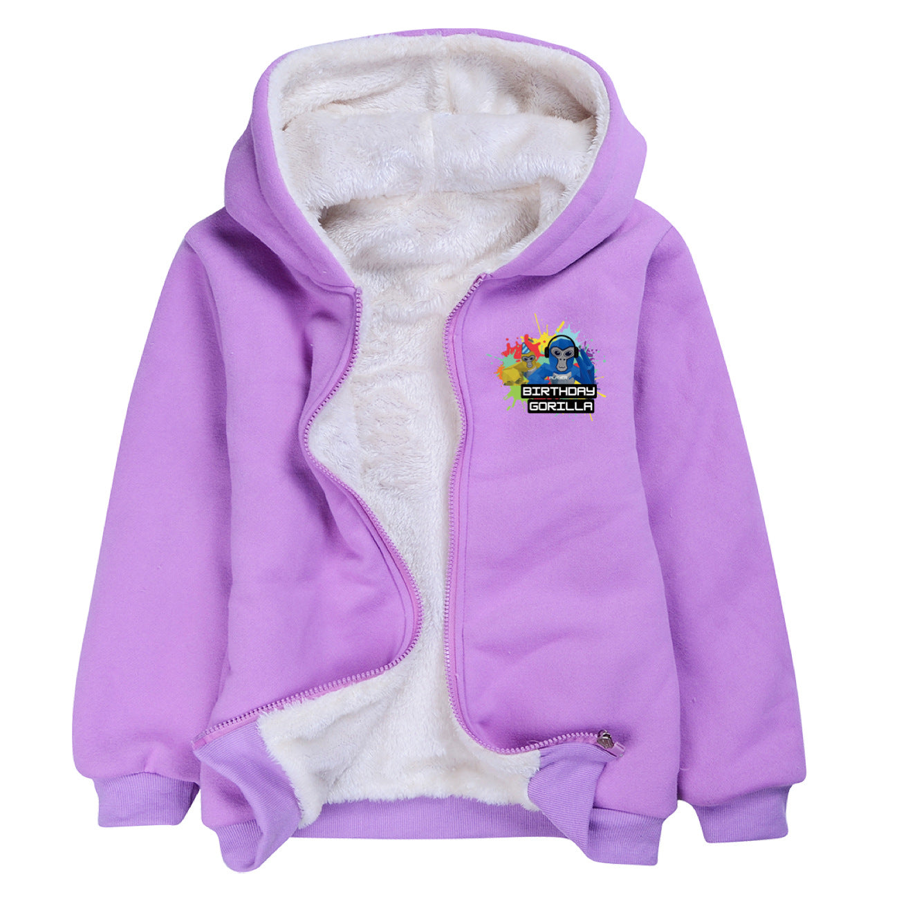 Gorilla Tag Sherpa Lined Hoodie Fleece Sweatshirt Full Zip Hooded Jacket for Kids