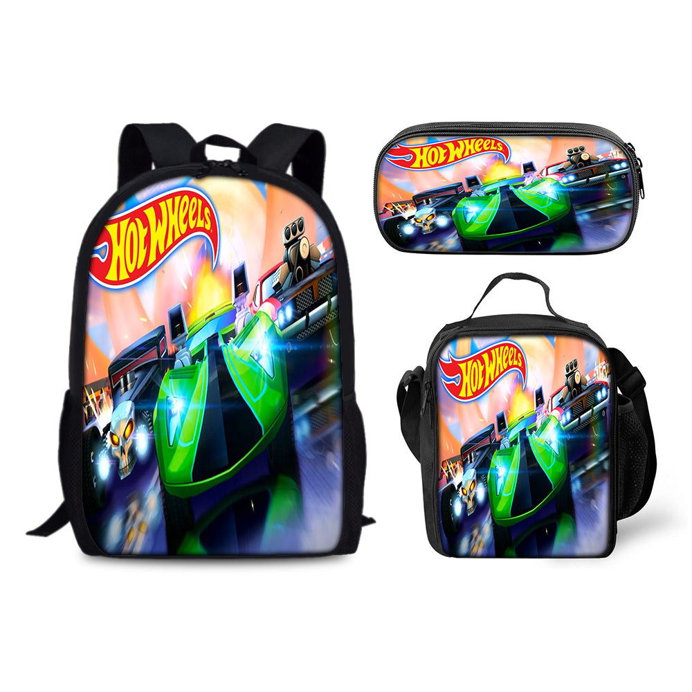 Hot Wheels Backpack Schoolbag Lunch Bag Pencil Bag for Kids Students 3PCS