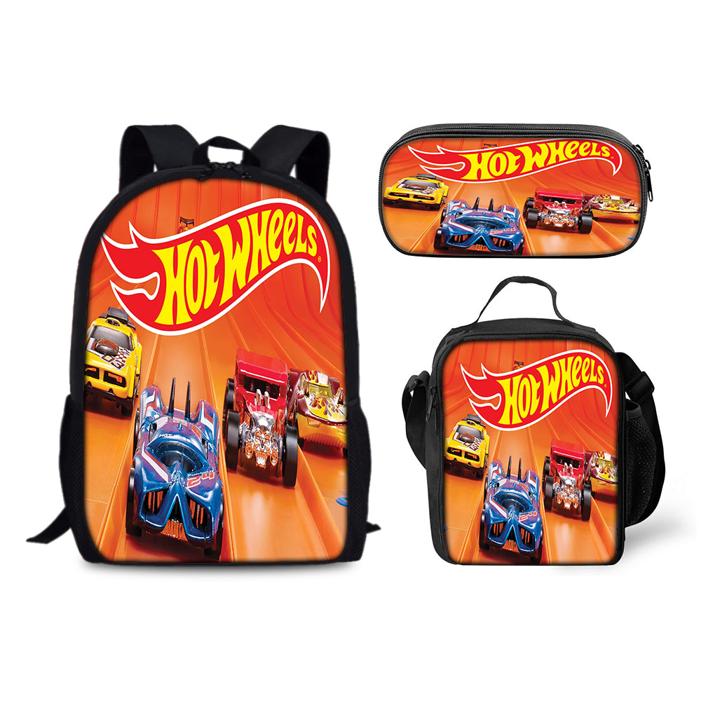 Hot Wheels Backpack Schoolbag Lunch Bag Pencil Bag for Kids Students 3PCS