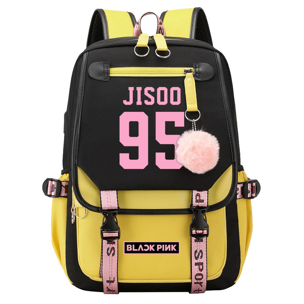 Kpop Blackpink JISOO Waterproof Backpack School Notebook Travel Bag USB Charging