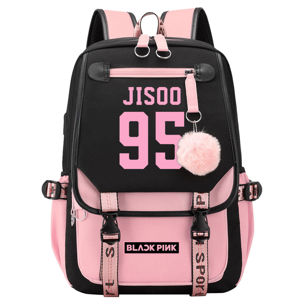 Kpop Blackpink JISOO Waterproof Backpack School Notebook Travel Bag USB Charging