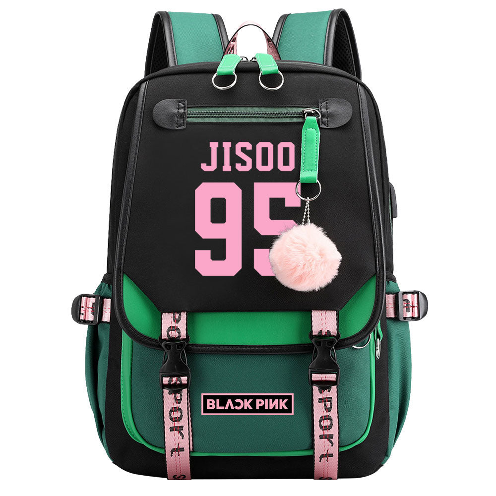 Kpop Blackpink JISOO Waterproof Backpack School Notebook Travel Bag USB Charging