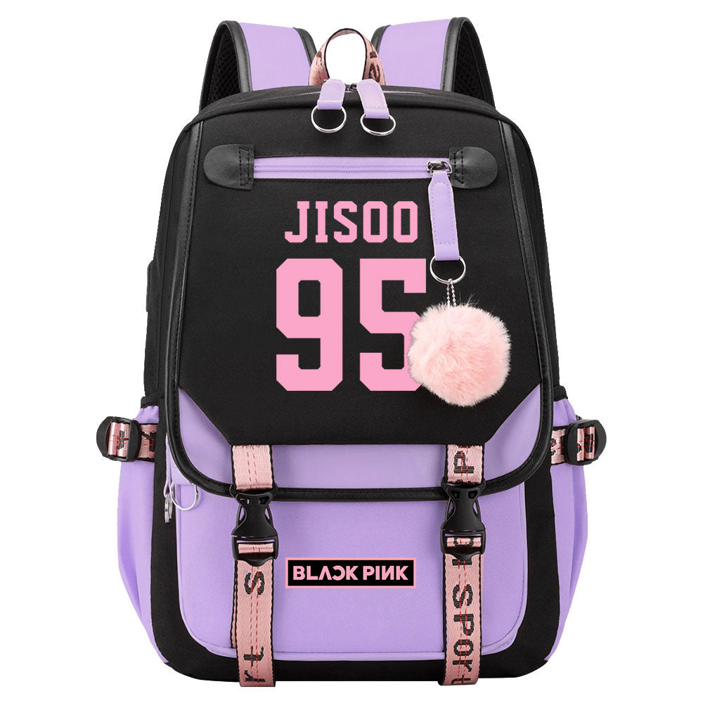 Kpop Blackpink JISOO Waterproof Backpack School Notebook Travel Bag USB Charging