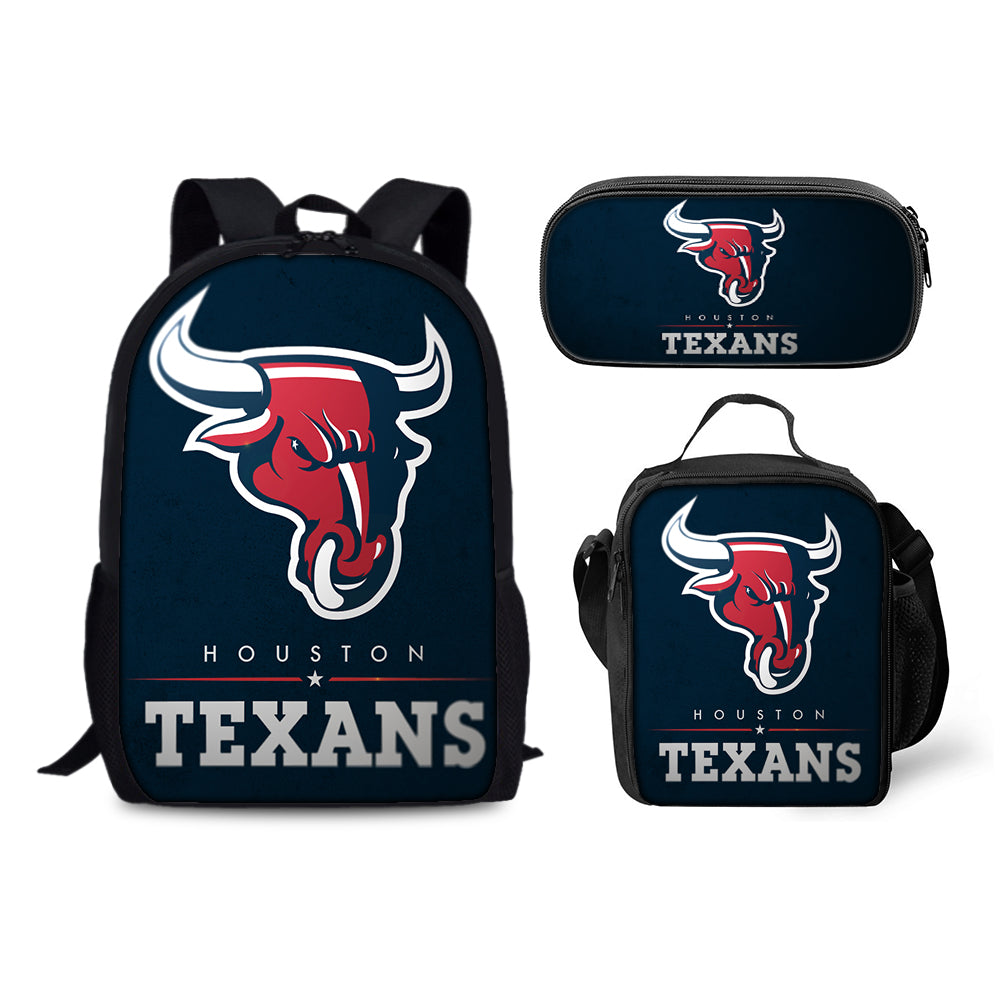 Houston Texans Football Team Backpack Schoolbag Lunch Bag Pencil Bag for Kids Students 3PCS