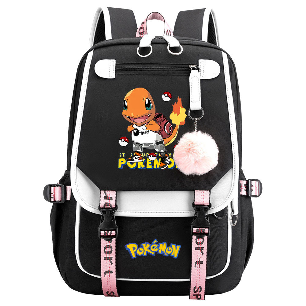 Pokemon Charmander Waterproof Backpack School Notebook Travel Bags USB Charging