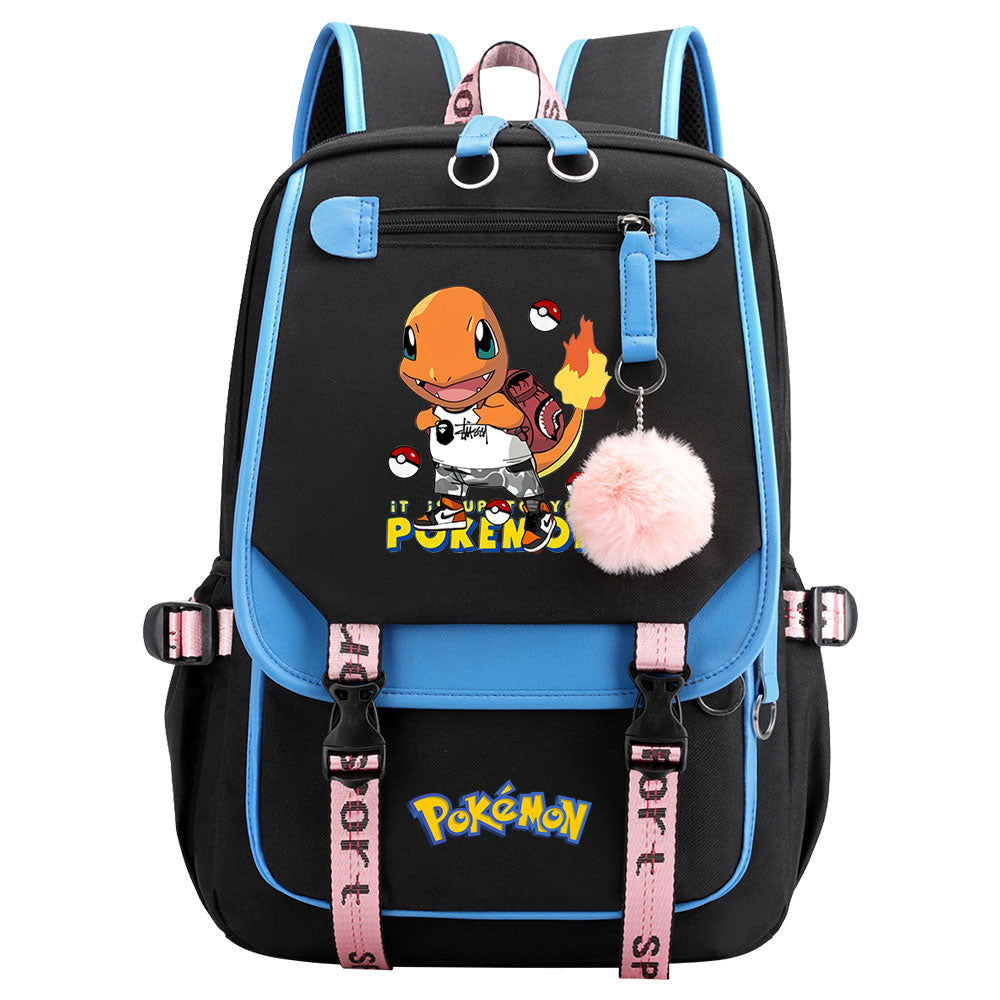 Pokemon Charmander Waterproof Backpack School Notebook Travel Bags USB Charging