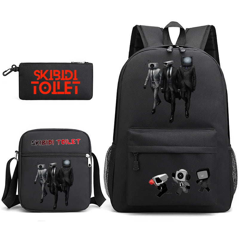 Game Skibidi Toilet Schoolbag Backpack Shoulder Bag Pencil Bag Set Gift for Kids Students