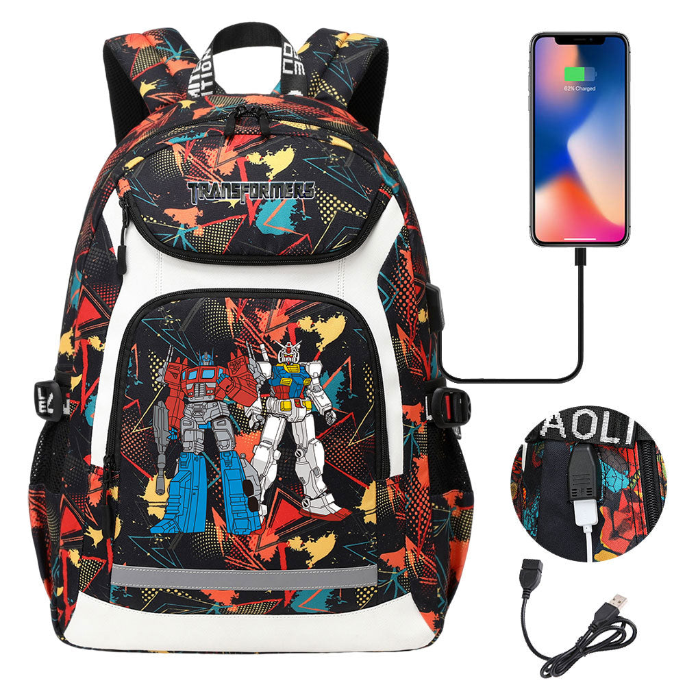 Transformers USB Charging Backpack School Notebook Travel Bags