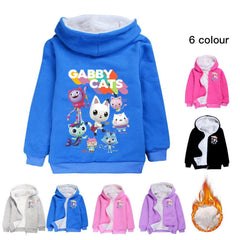 Gabbys Dollhouse Cat Sherpa Lined Hoodie Fleece Sweatshirt Full Zip Hooded Jacket for Kids