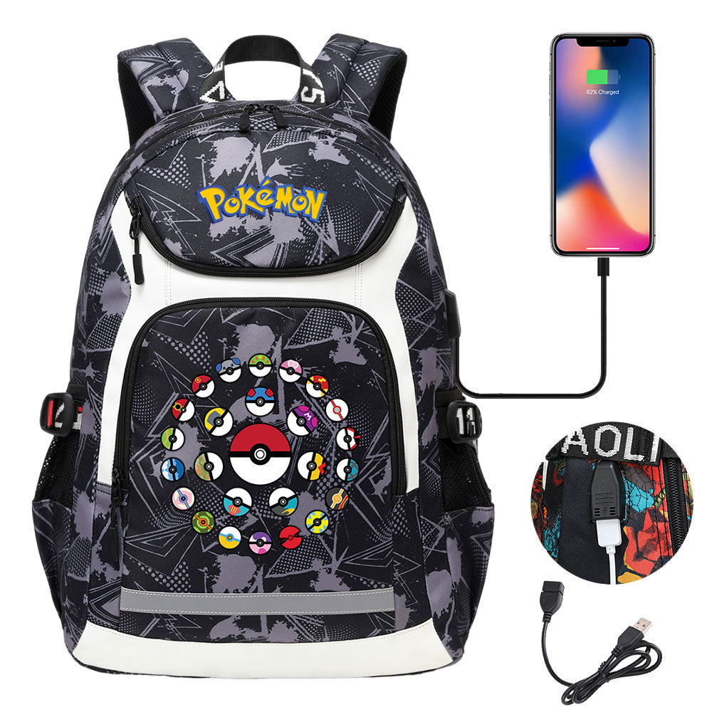 Pikachu USB Charging Backpack School Notebook Travel Bags