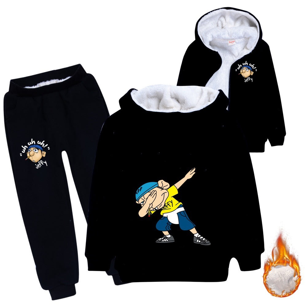 Jeffy Sherpa Lined Hoodie Fleece Sweatshirt Pants Full Set for Kids