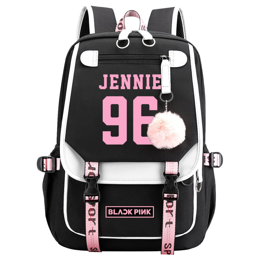 Kpop Blackpink JENNIE Waterproof Backpack School Notebook Travel Bag USB Charging