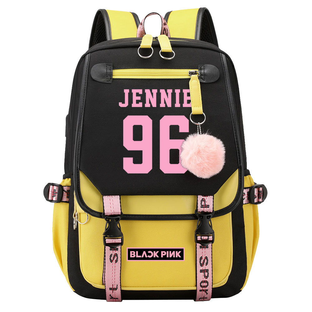 Kpop Blackpink JENNIE Waterproof Backpack School Notebook Travel Bag USB Charging