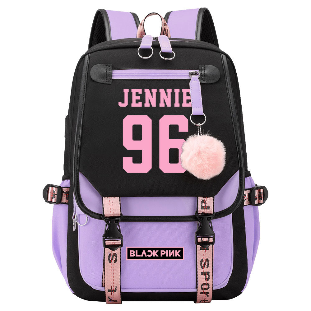 Kpop Blackpink JENNIE Waterproof Backpack School Notebook Travel Bag USB Charging