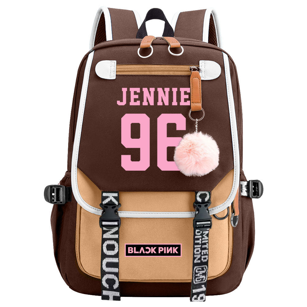 Kpop Blackpink JENNIE Waterproof Backpack School Notebook Travel Bag USB Charging