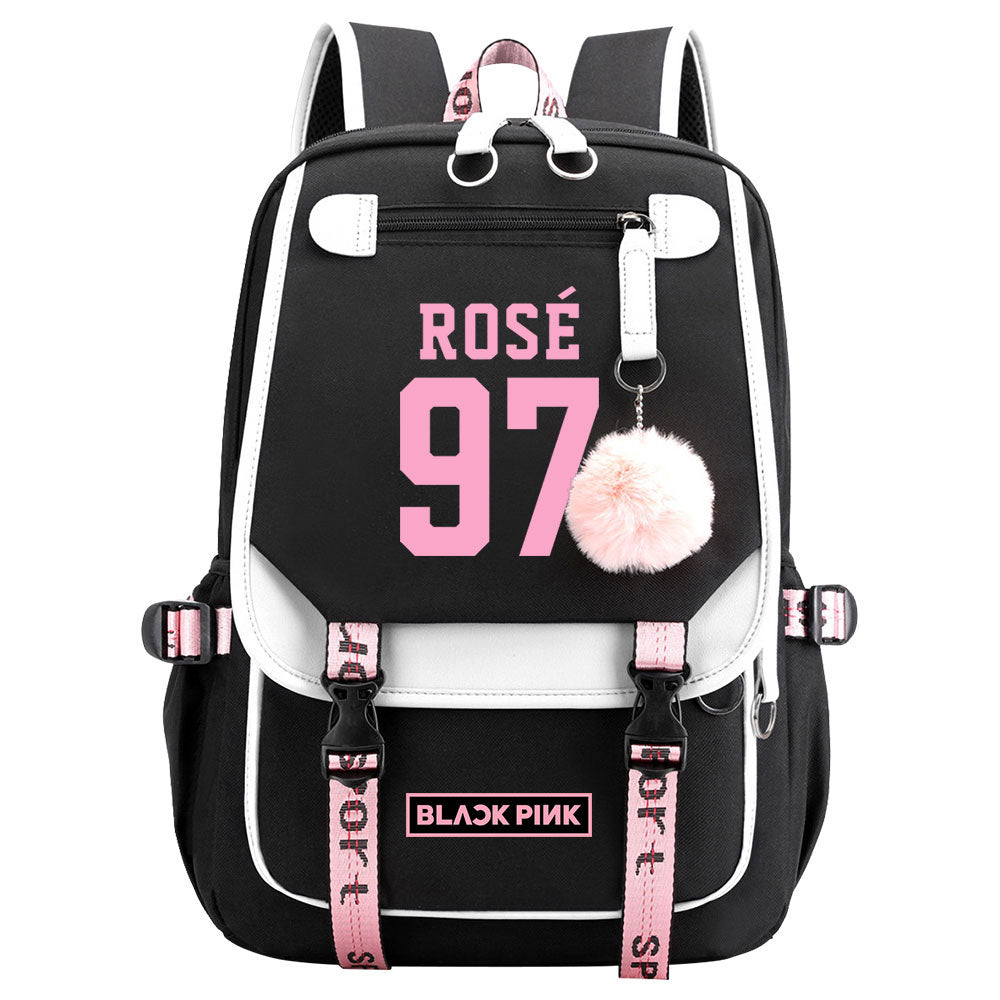 Kpop Blackpink ROSE Waterproof Backpack School Notebook Travel Bag USB Charging