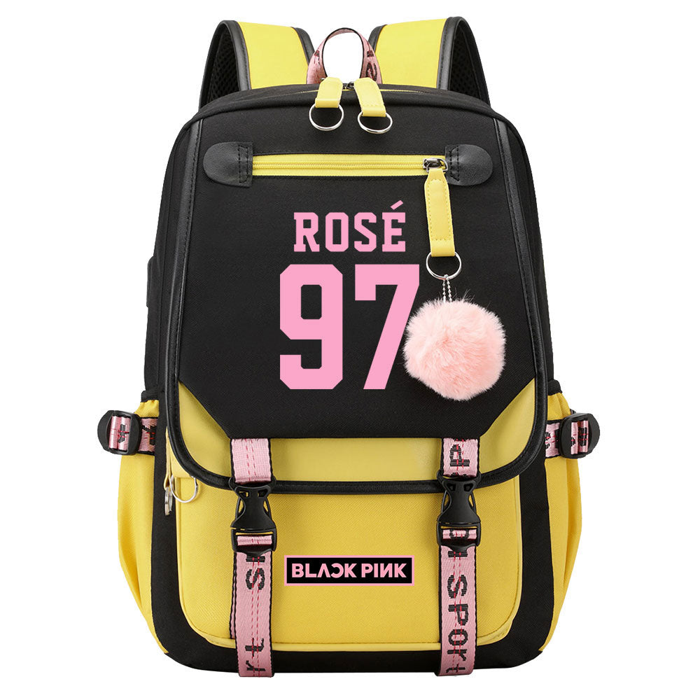 Kpop Blackpink ROSE Waterproof Backpack School Notebook Travel Bag USB Charging