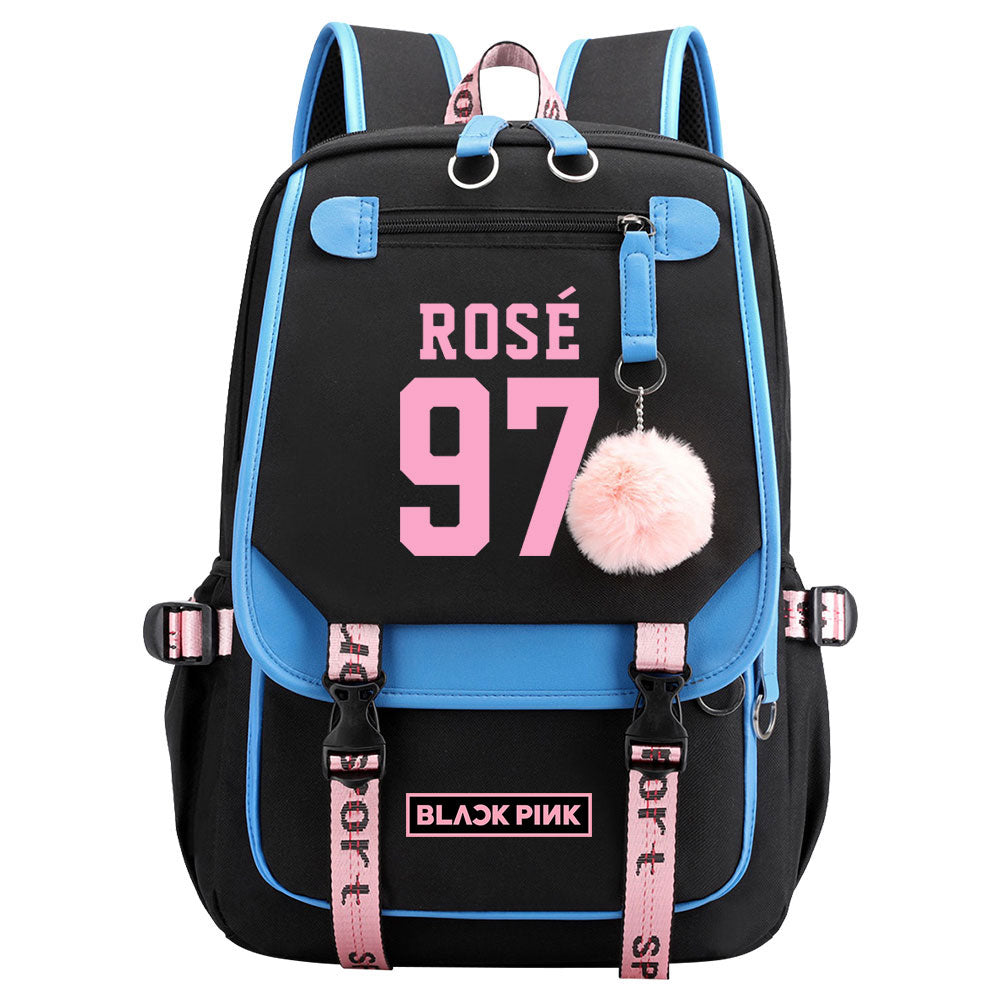 Kpop Blackpink ROSE Waterproof Backpack School Notebook Travel Bag USB Charging