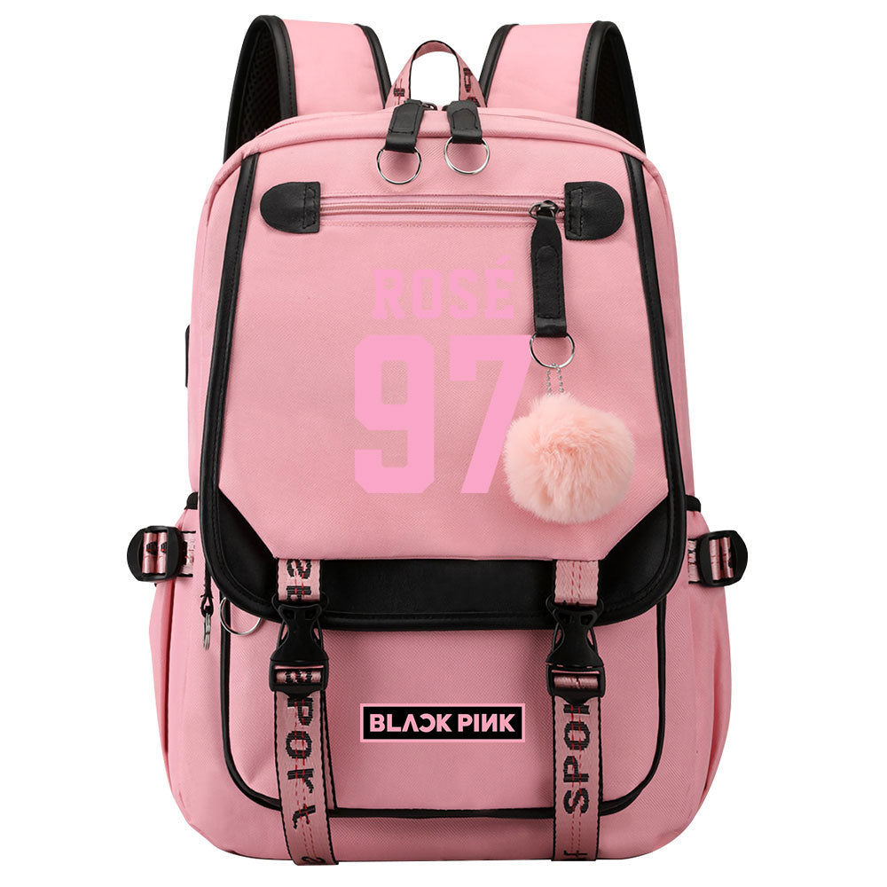 Kpop Blackpink ROSE Waterproof Backpack School Notebook Travel Bag USB Charging