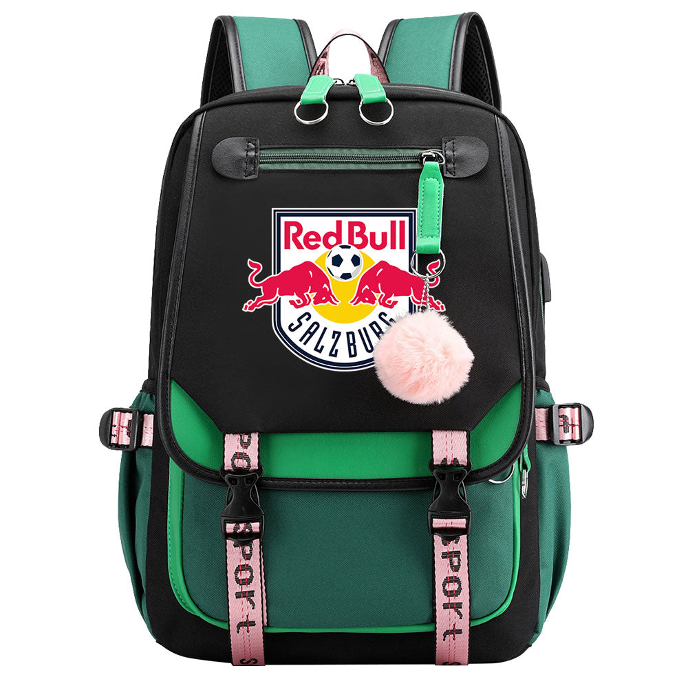 Salzburg Football Club Waterproof Backpack School Notebook Travel Bags USB Charging