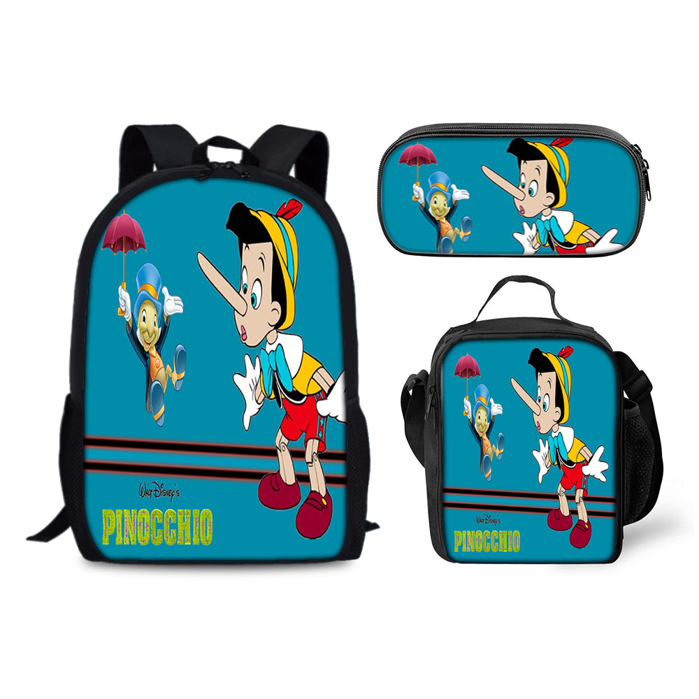 Pinocchio Backpack Schoolbag Lunch Bag Pencil Bag for Kids Students 3PCS