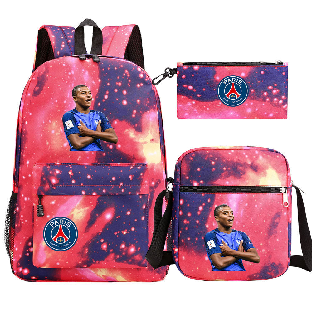 Football Paris Mbappe Schoolbag Backpack Shoulder Bag Pencil Bag Set Gift for Kids Students