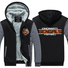 Cincinnati Football Team Bengals Unisex Lined Hoodie Fleece Sweatshirt Full Zipper Hooded Thicken Jacket