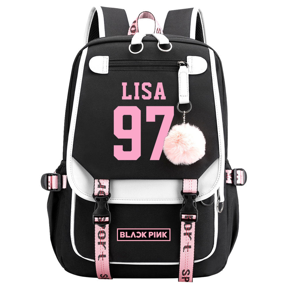 Kpop Blackpink LISA Waterproof Backpack School Notebook Travel Bag USB Charging