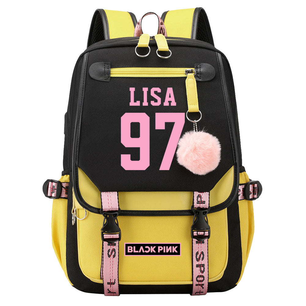 Kpop Blackpink LISA Waterproof Backpack School Notebook Travel Bag USB Charging