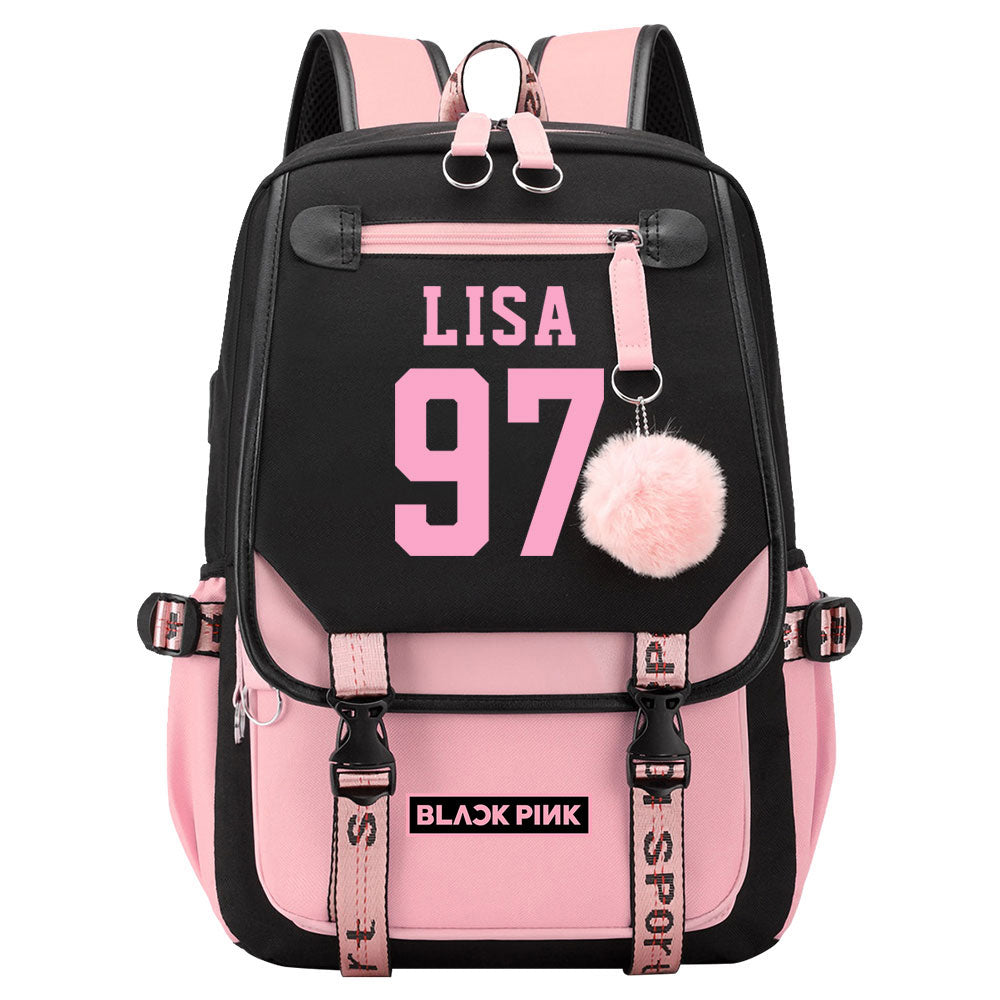 Kpop Blackpink LISA Waterproof Backpack School Notebook Travel Bag USB Charging