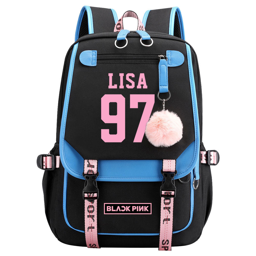Kpop Blackpink LISA Waterproof Backpack School Notebook Travel Bag USB Charging