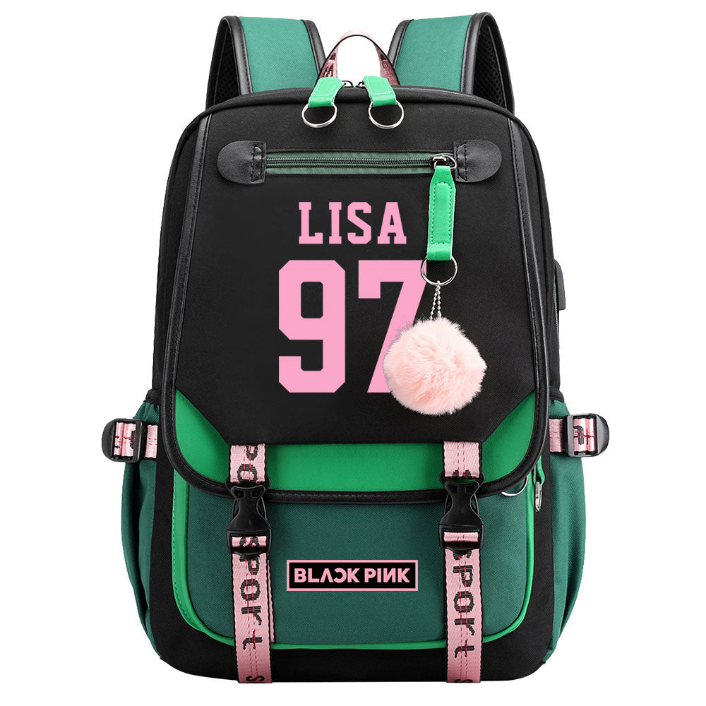 Kpop Blackpink LISA Waterproof Backpack School Notebook Travel Bag USB Charging