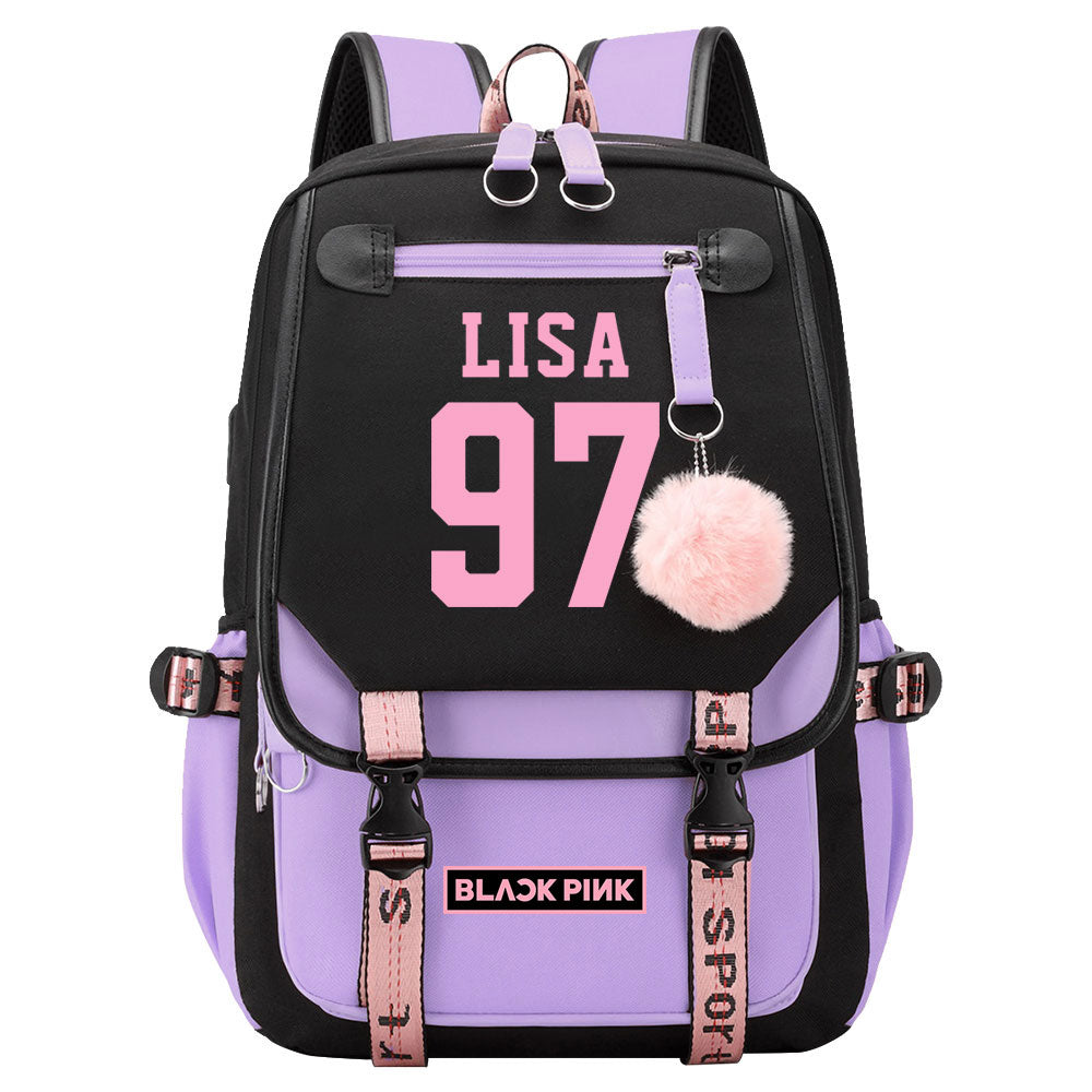 Kpop Blackpink LISA Waterproof Backpack School Notebook Travel Bag USB Charging