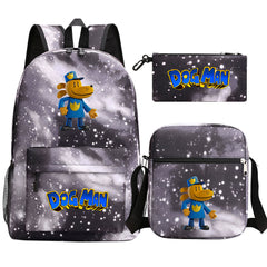 Dog Man Printed Schoolbag Backpack Shoulder Bag Pencil Bag 3pcs set for Kids Students